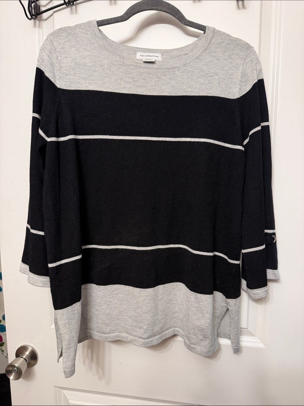 St. John's Bay Black & Gray Striped Scoop Neck Sweater